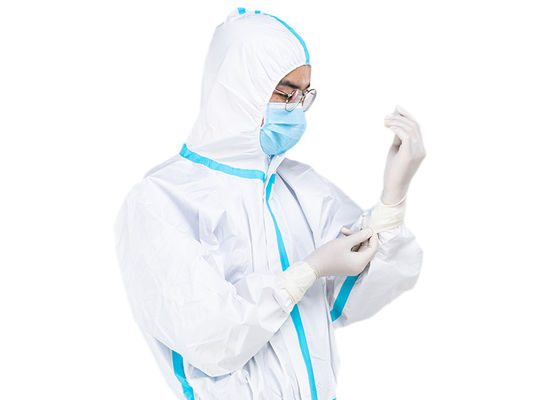 Pakaian Scrub Medis Microporous Putih Pakaian Sekali Pakai Dengan Setelan Hood Anti Virus
