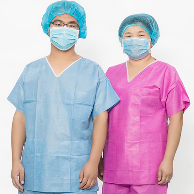 Drawstring Closure Icu Scrub Suit 2 Pocket untuk Pusat Bedah / Putih Biru Hijau Pink