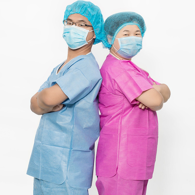 Drawstring Closure Icu Scrub Suit 2 Pocket untuk Pusat Bedah / Putih Biru Hijau Pink